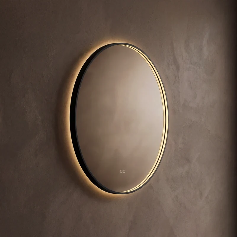 Kingsley Round Illuminated Mirror 80cm - Black with Front & Back Lighting and Demister