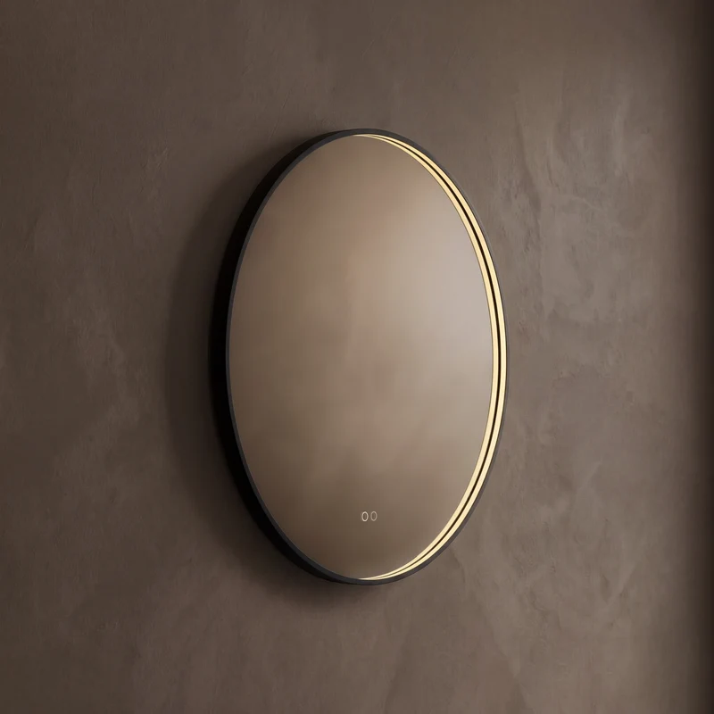 Kingsley Round Illuminated Mirror 80cm - Black with Front & Back Lighting and Demister
