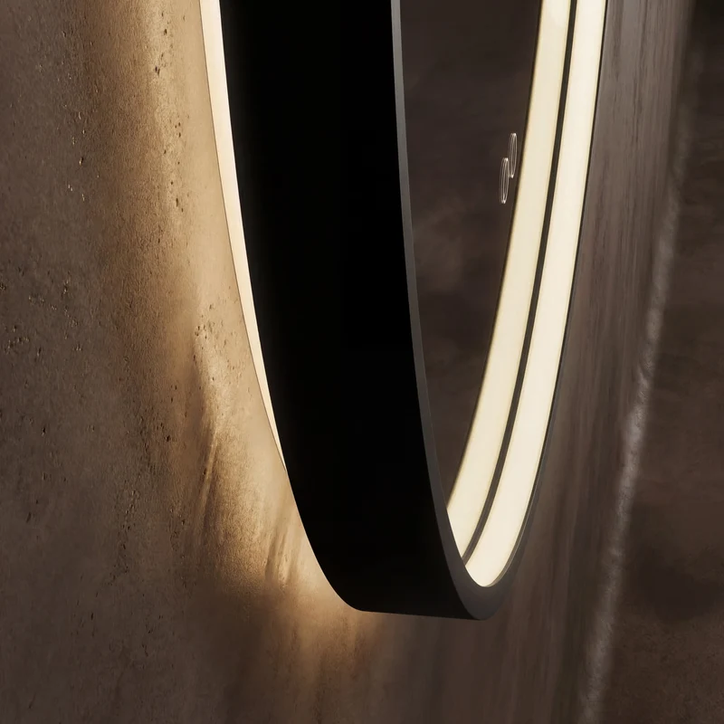 Kingsley Round Illuminated Mirror 80cm - Black with Front & Back Lighting and Demister