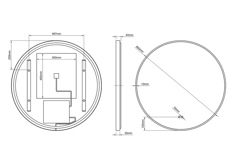 Kingsley Round Illuminated Mirror 80cm - Black with Front & Back Lighting and Demister