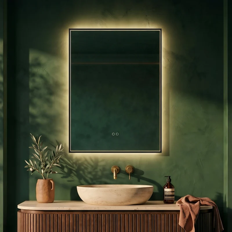 Kingsley Rectangular Illuminated Mirror 60 x 80cm - Black with Front & Back Lighting and Demister