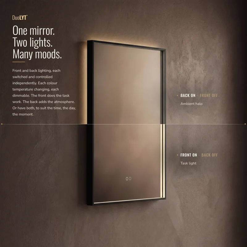 Kingsley Rectangular Illuminated Mirror 60 x 80cm - Black with Front & Back Lighting and Demister