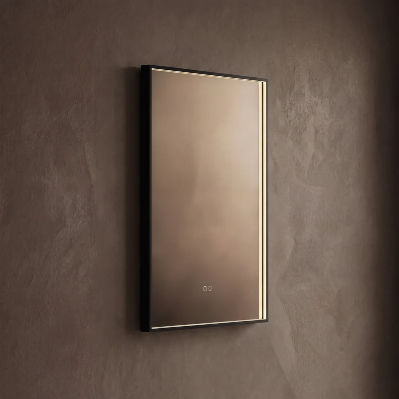 Kingsley Rectangular Illuminated Mirror 60 x 80cm - Black with Front & Back Lighting and Demister