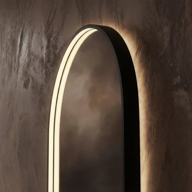Kingsley Capsule Illuminated Mirror 50 x 100cm - Black with Front & Back Lighting and Demister