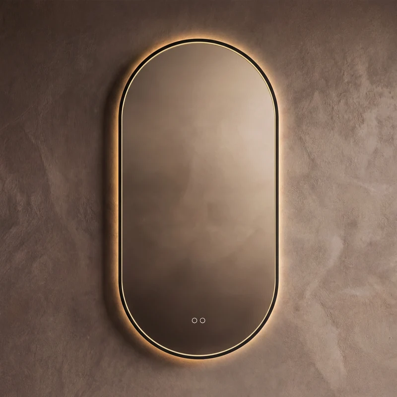 Kingsley Capsule Illuminated Mirror 50 x 100cm - Black with Front & Back Lighting and Demister