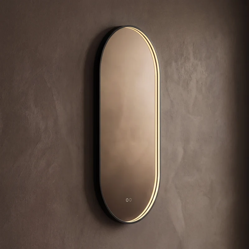 Kingsley Capsule Illuminated Mirror 50 x 100cm - Black with Front & Back Lighting and Demister
