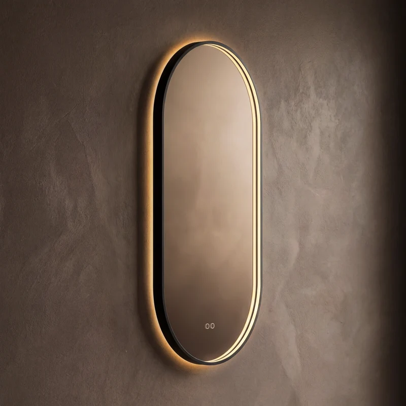 Kingsley Capsule Illuminated Mirror 50 x 100cm - Black with Front & Back Lighting and Demister