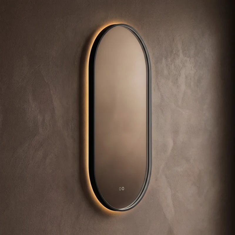 Kingsley Capsule Illuminated Mirror 50 x 100cm - Black with Front & Back Lighting and Demister