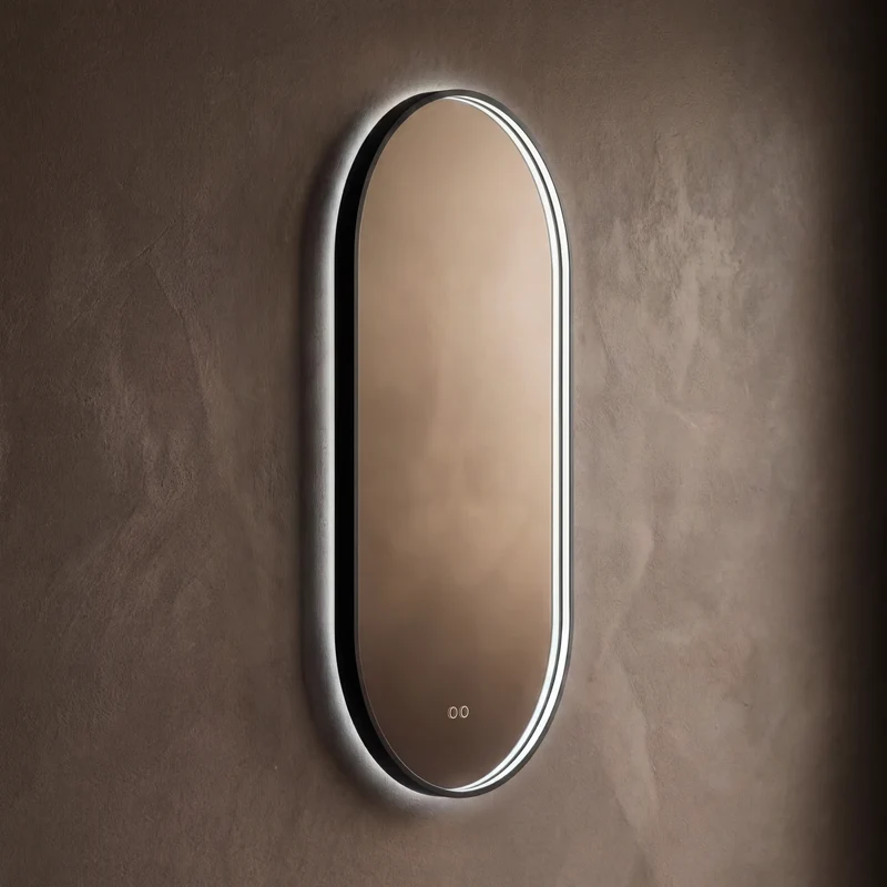 Kingsley Capsule Illuminated Mirror 50 x 100cm - Black with Front & Back Lighting and Demister