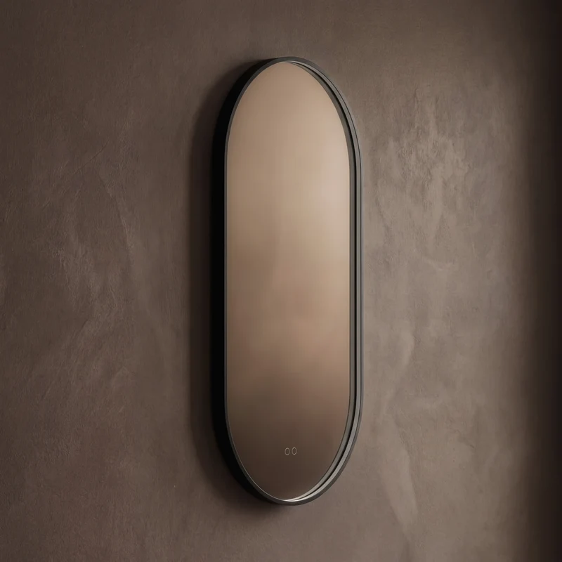 Kingsley Capsule Illuminated Mirror 50 x 100cm - Black with Front & Back Lighting and Demister