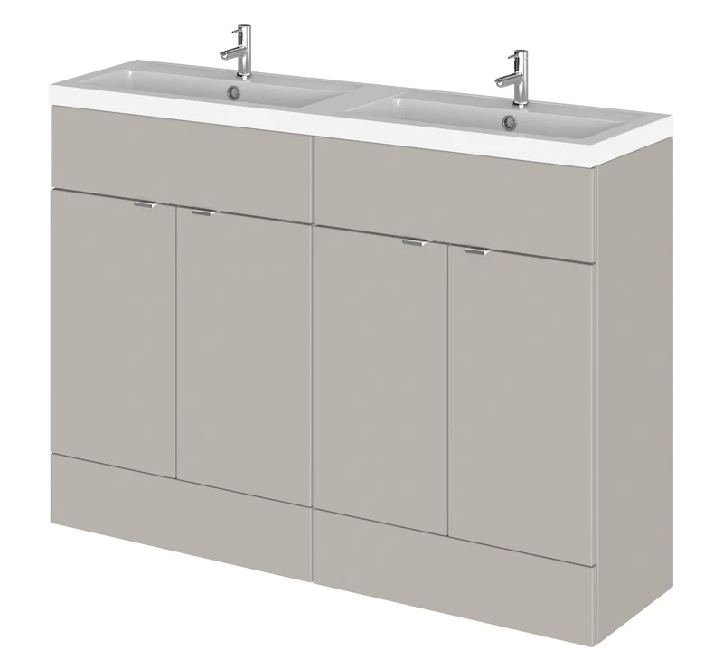 Fusion 1200mm Floor Standing Vanity Unit & Double Polymarble Basin - Pebble Grey Matt