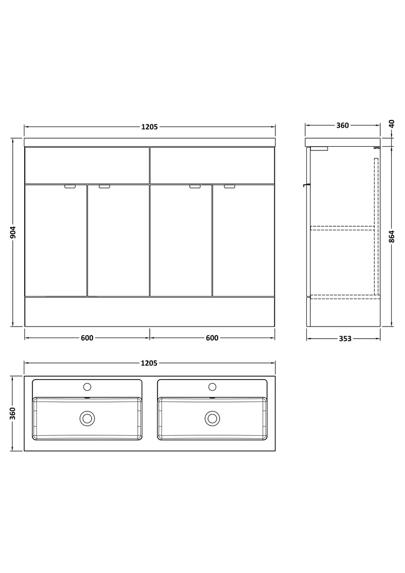 Fusion 1200mm Floor Standing Vanity Unit & Double Polymarble Basin - Pebble Grey Matt