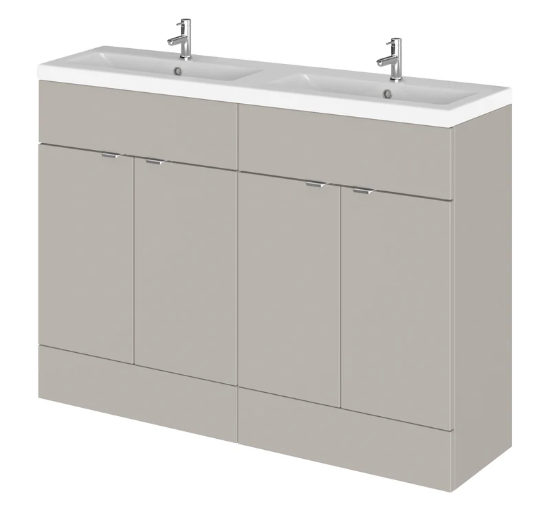Fusion 1200mm Floor Standing Vanity Unit & Double Ceramic Basin - Pebble Grey Matt