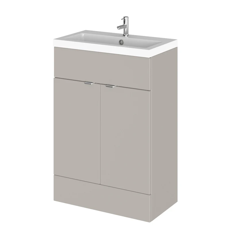 Fusion 600mm Floor Standing Vanity Unit & Polymarble Basin - Pebble Grey Matt
