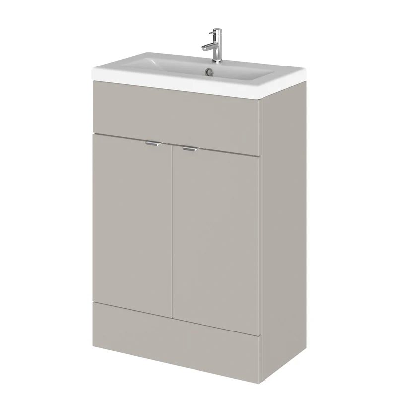 Fusion 600mm Floor Standing Vanity Unit & Ceramic Basin - Pebble Grey Matt