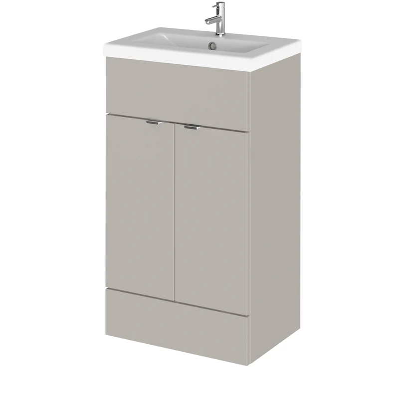 Fusion 500mm Floor Standing Vanity Unit & Ceramic Basin - Pebble Grey Matt
