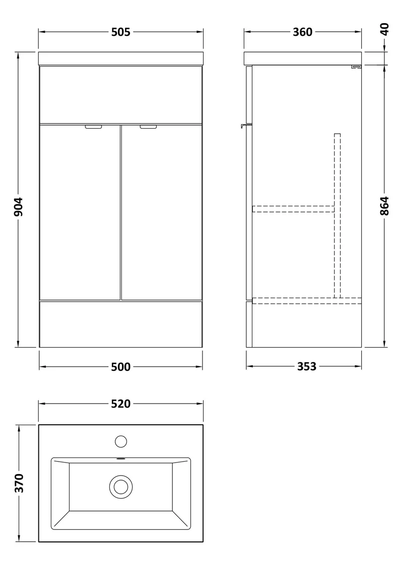 Fusion 500mm Floor Standing Vanity Unit & Ceramic Basin - Pebble Grey Matt