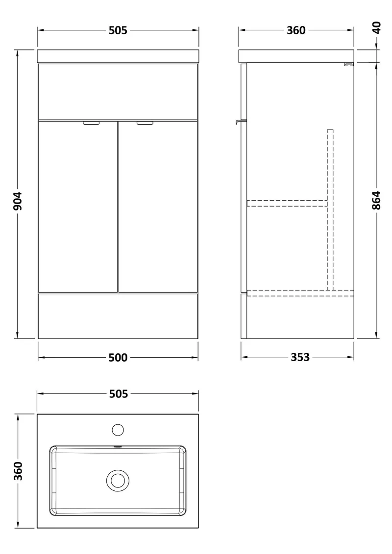 Fusion 500mm Floor Standing Vanity Unit & Polymarble Basin - Pebble Grey Matt