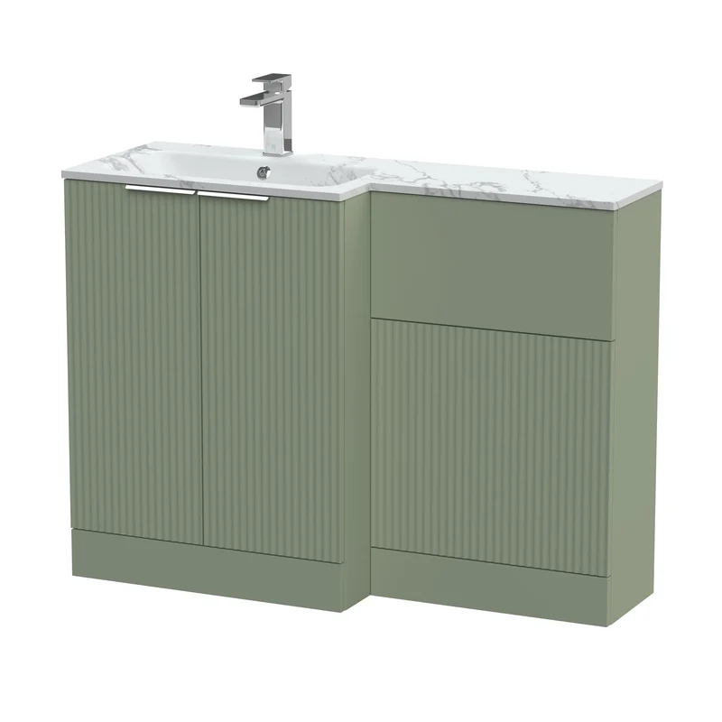 Fluted 1100mm Basin & WC Combination Unit With Left Hand Marble Stone Basin - Green Satin
