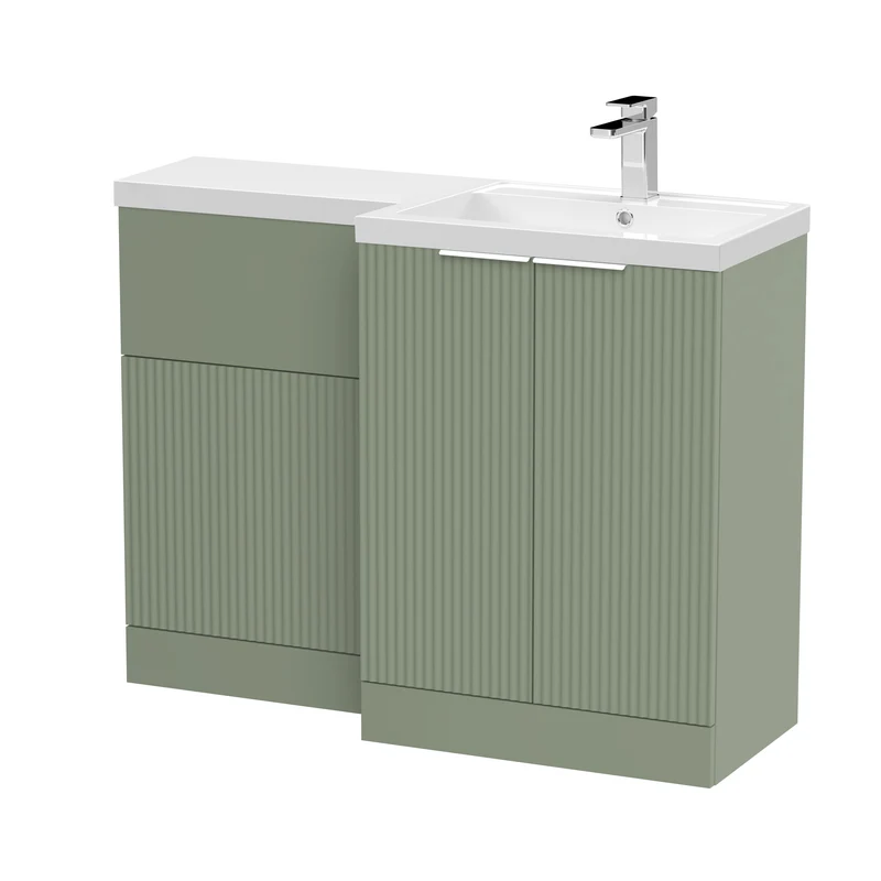 Fluted 1100mm Basin & WC Combination Unit With Right Hand Polymarble Basin - Green Satin