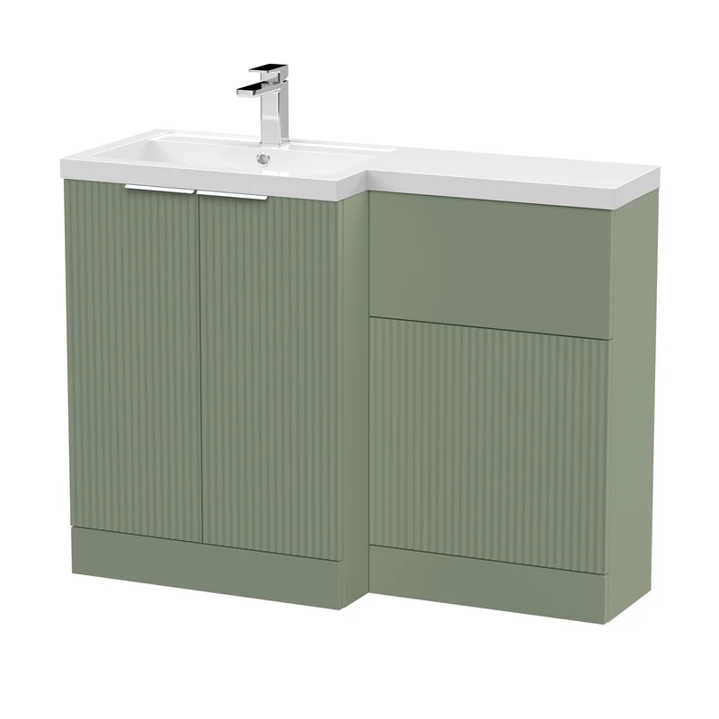 Fluted 1100mm Basin & WC Combination Unit With Left Hand Polymarble Basin - Green Satin