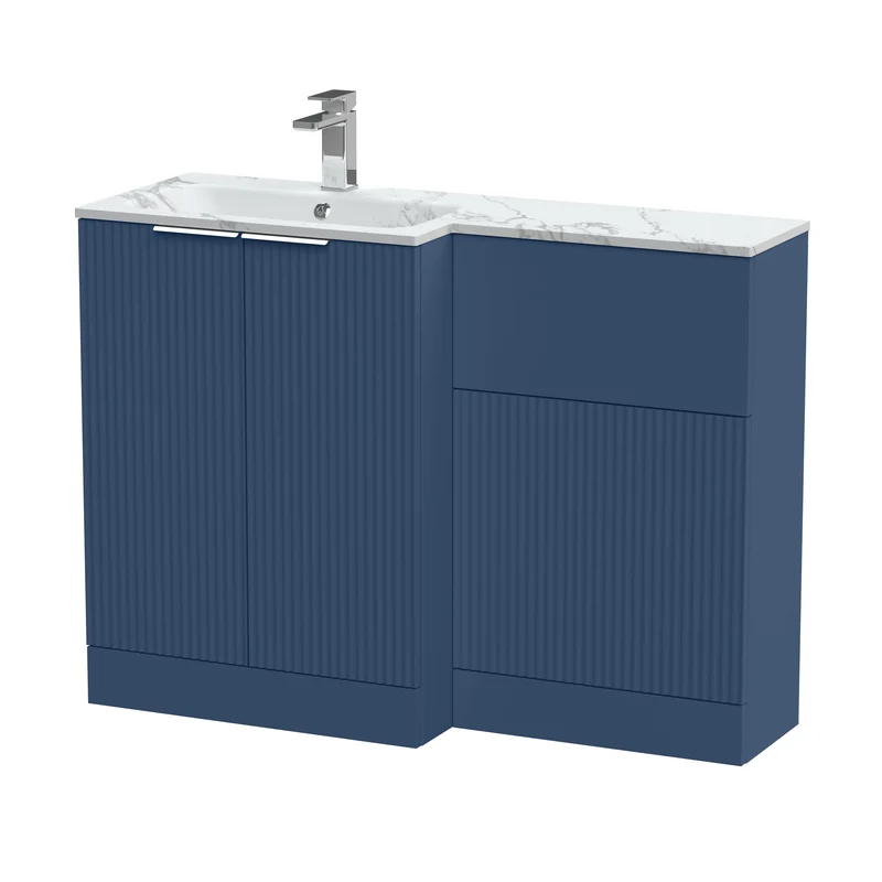 Fluted 1100mm Basin & WC Combination Unit With Left Hand Marble Stone Basin - Blue Satin