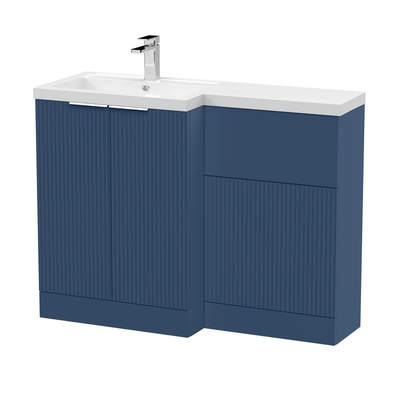 Fluted 1100mm Basin & WC Combination Unit With Left Hand Polymarble Basin - Blue Satin