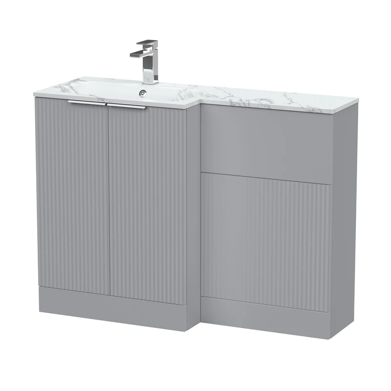 Fluted 1100mm Basin & WC Combination Unit With Left Hand Marble Stone Basin - Grey Satin