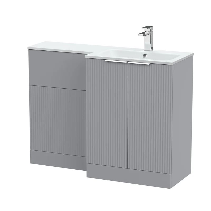 Fluted 1100mm Basin & WC Combination Unit With Right Hand White Stone Basin - Grey Satin