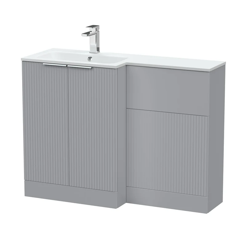Fluted 1100mm Basin & WC Combination Unit With Left Hand White Stone Basin - Grey Satin