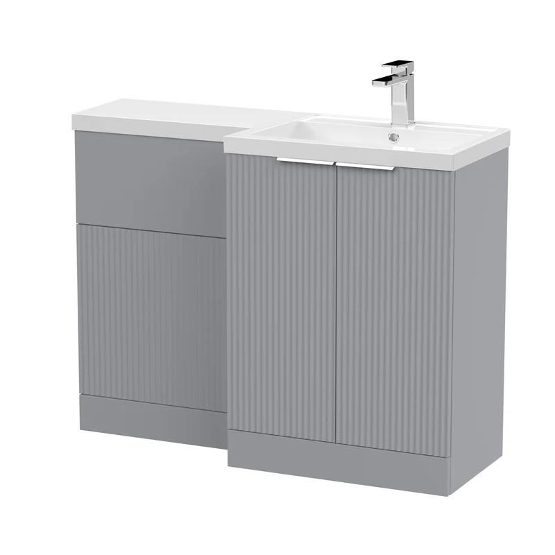 Fluted 1100mm Basin & WC Combination Unit With Right Hand Polymarble Basin - Grey Satin