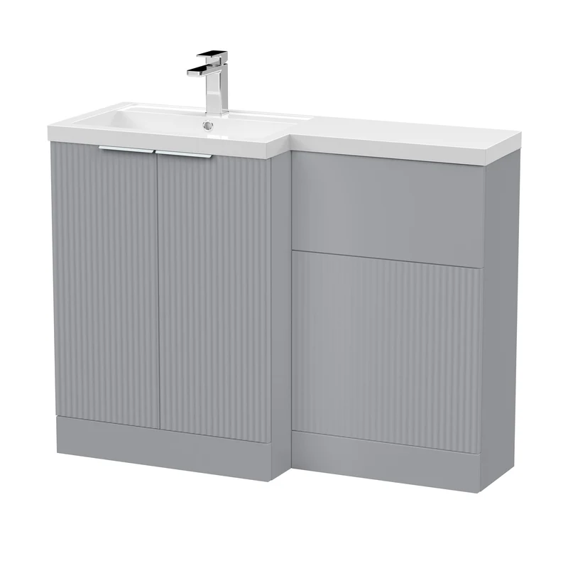 Fluted 1100mm Basin & WC Combination Unit With Left Hand Polymarble Basin - Grey Satin
