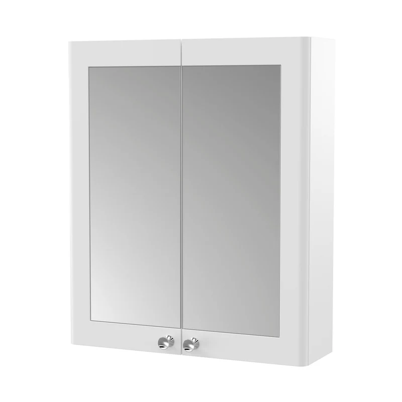 Nuie Classique 600mm Mirror Cabinet Traditional Satin White MFC Painted Matt 715x600x180mm