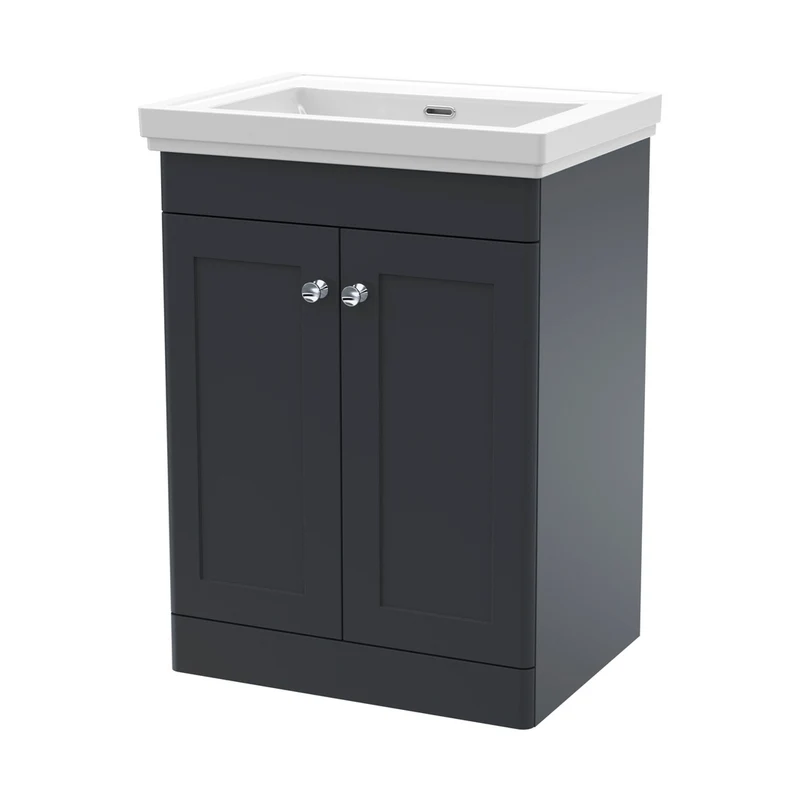 Nuie Classique 600mm Floor Standing 2 Door Vanity & Basin 0th Traditional Soft Black MFC Painted Matt 821x630x471mm