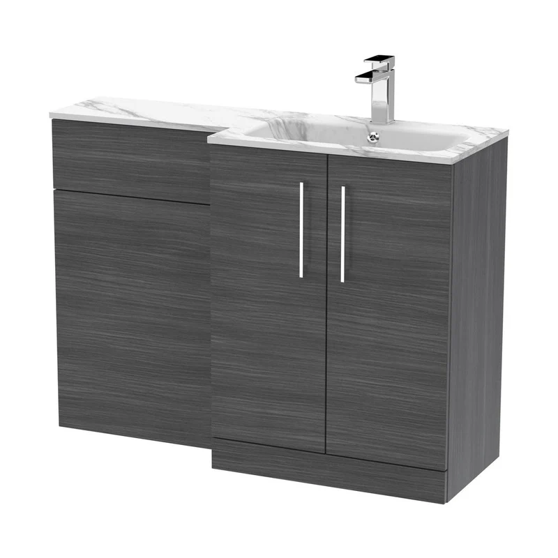 Nuie Arno 1100mm Right Hand Combination Contemporary Anthracite Woodgrain MFC Textured Woodgrain,stone 858x1105x390mm - ARN513R