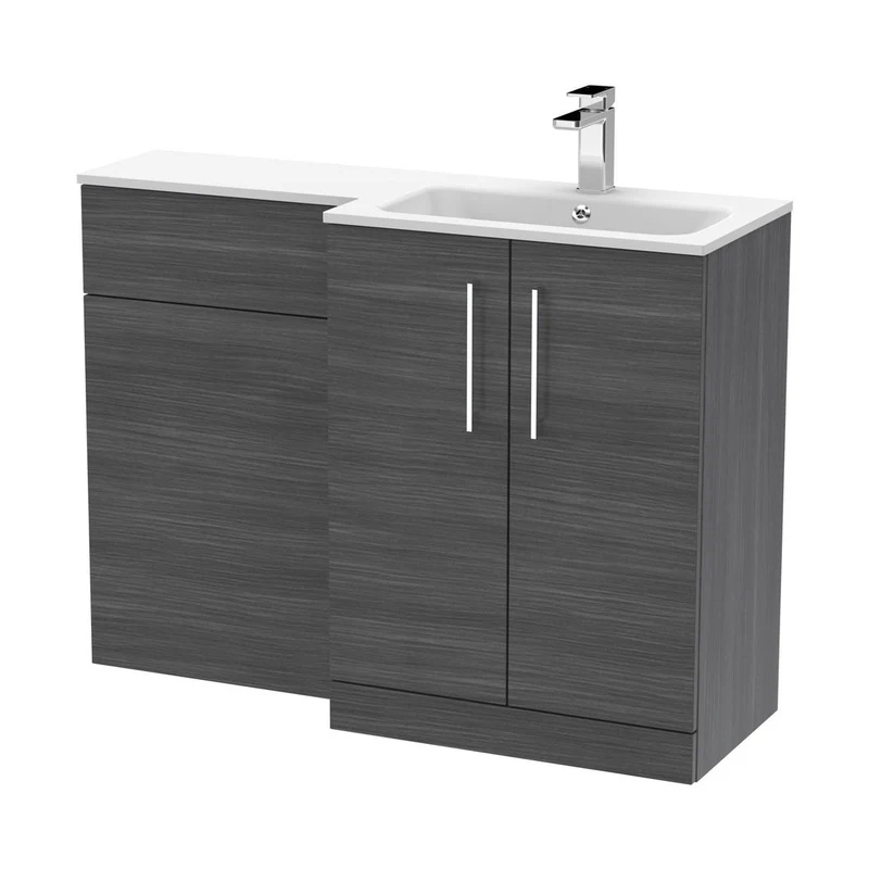 Nuie Arno 1100mm Right Hand Combination Contemporary Anthracite Woodgrain MFC Textured Woodgrain,stone 858x1105x390mm - ARN512R
