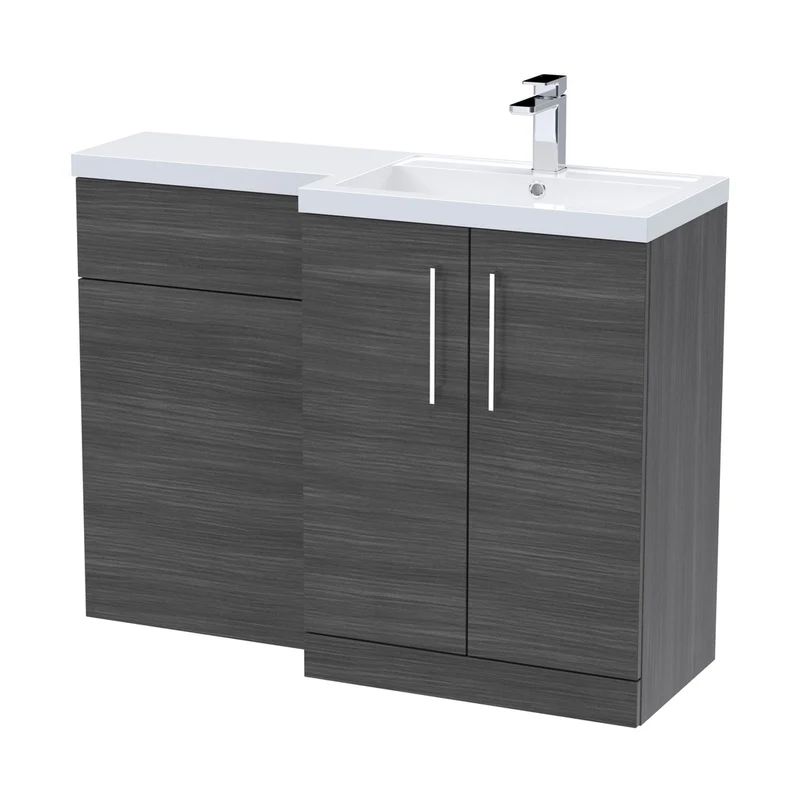Nuie Arno 1100mm Right Hand Combination Contemporary Anthracite Woodgrain MFC Textured Woodgrain 858x1105x390mm