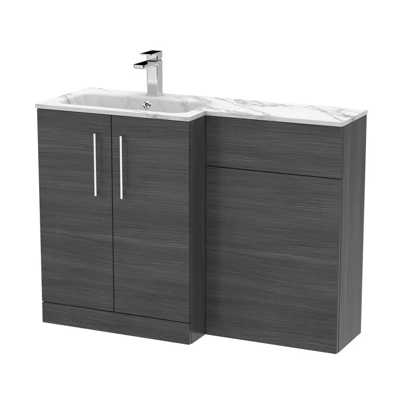 Nuie Arno 1100mm Left Hand Combination Contemporary Anthracite Woodgrain MFC Textured Woodgrain,stone 858x1105x390mm - ARN513L