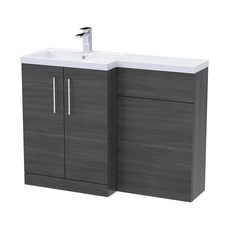 Nuie Arno 1100mm Left Hand Combination Contemporary Anthracite Woodgrain MFC Textured Woodgrain 858x1105x390mm