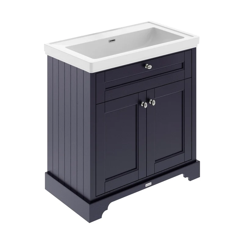 Hudson Reed Old London 800mm 2-door Vanity & Classic Basin 0th Trad Twilight Blue MDF Vinyl Textured Woodgrain 875x830x471mm