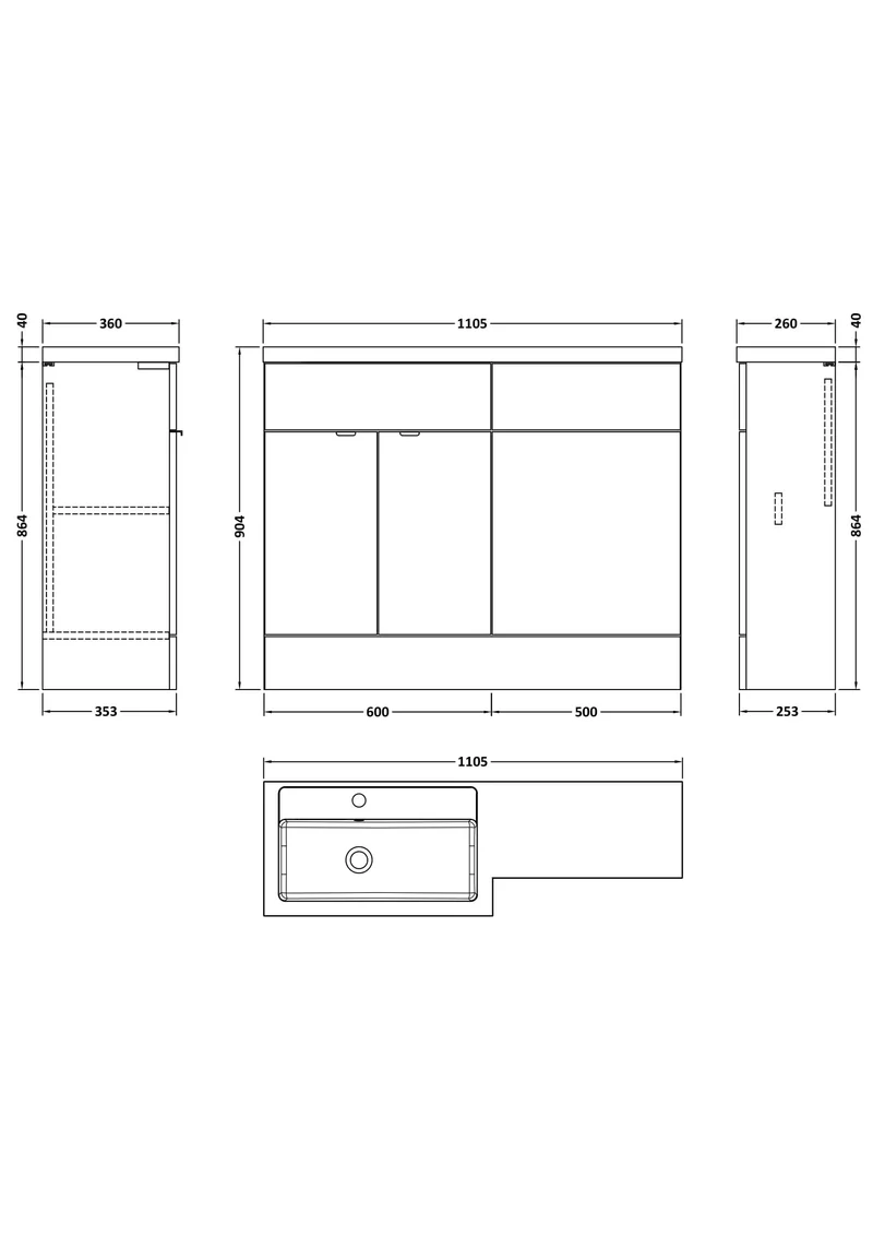 Fusion 1100mm Floor Standing Basin & WC Combination Unit With Left Hand Basin - Pebble Grey Matt