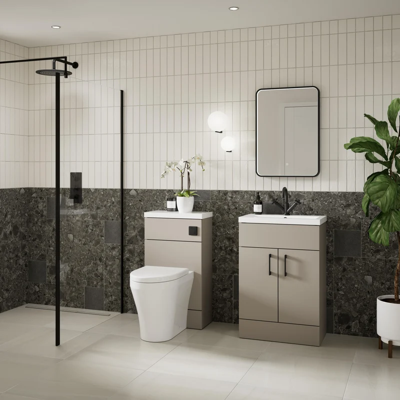 Fusion 1200mm Slimline Floor Standing Basin & WC Combination Unit - Pebble Grey Matt