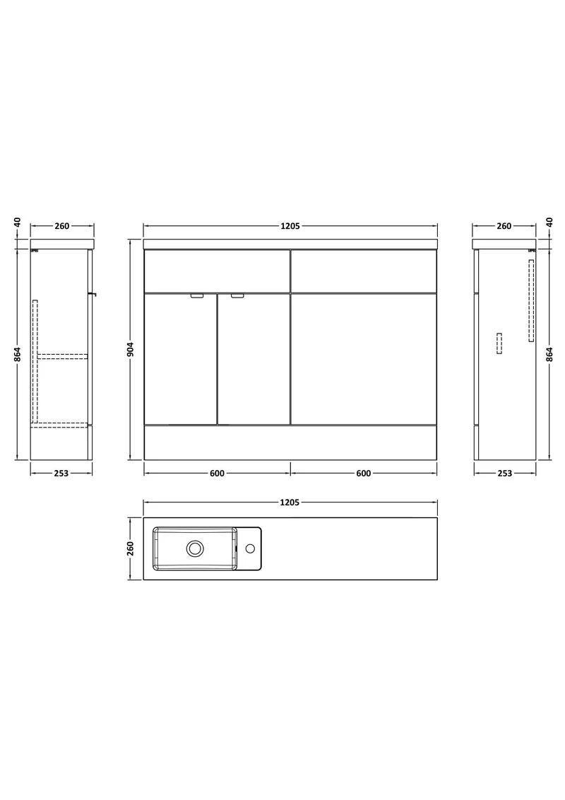 Fusion 1200mm Slimline Floor Standing Basin & WC Combination Unit - Pebble Grey Matt