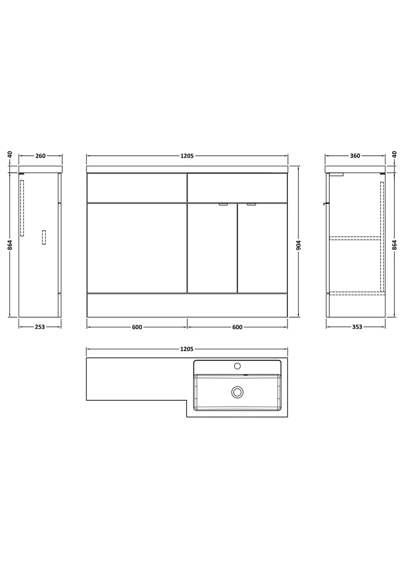 Fusion 1200mm Floor Standing Basin & WC Combination Unit With Right Hand Basin - Pebble Grey Matt