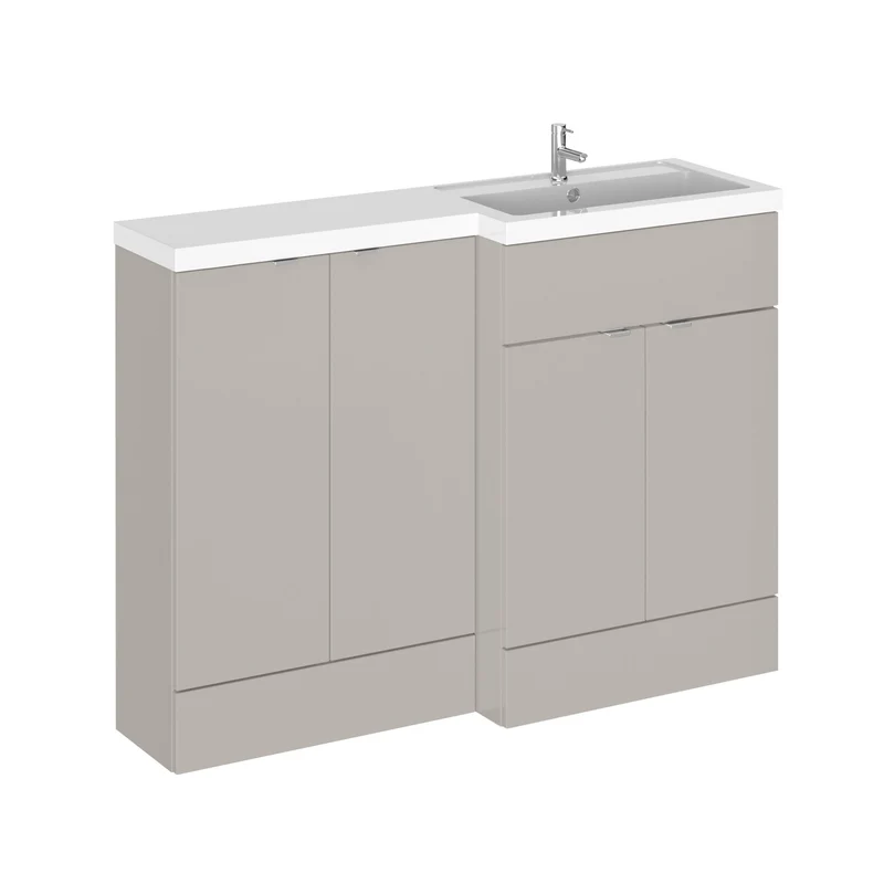 Fusion 1200mm Floor Standing Basin & 2 Door Cabinet Combination Unit With Right Hand Basin - Pebble Grey Matt