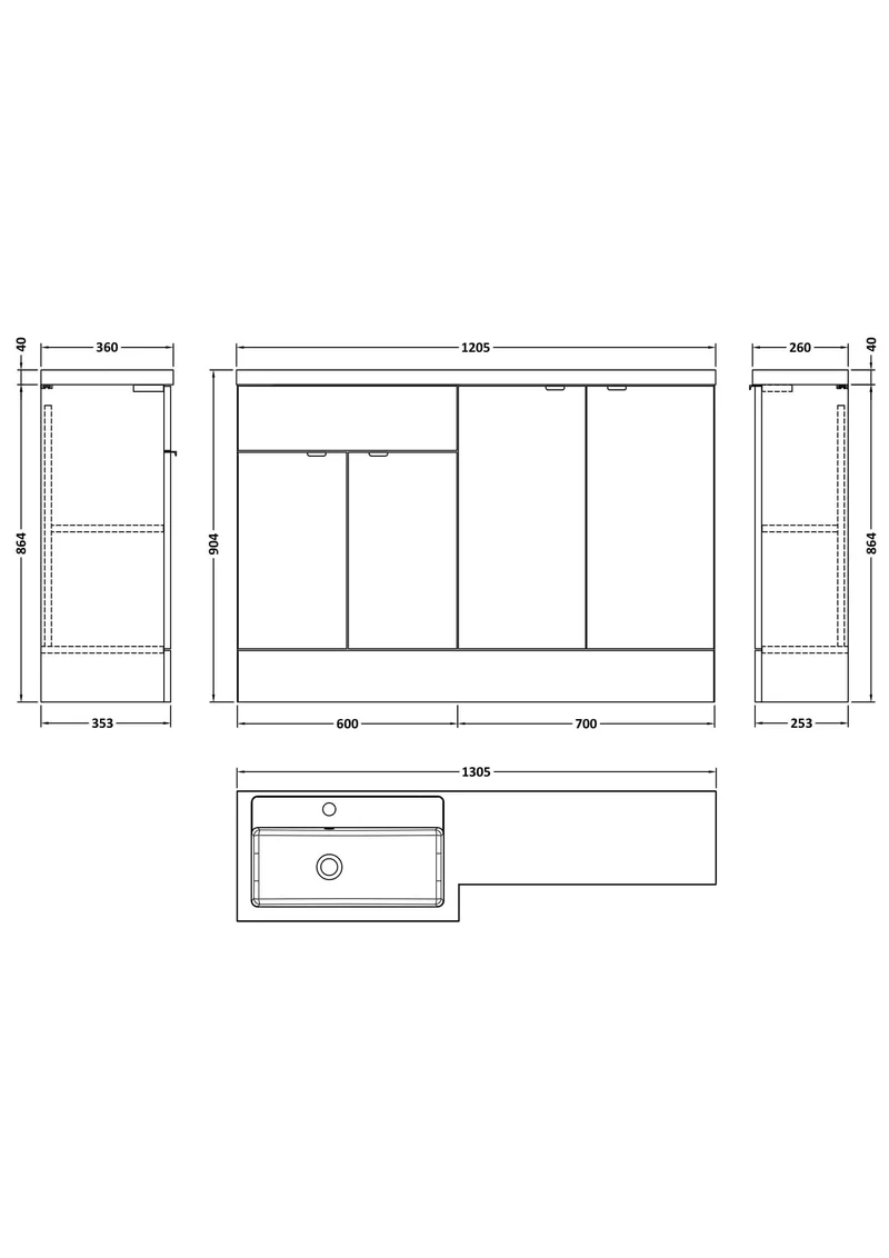 Fusion 1200mm Floor Standing Basin & 2 Door Cabinet Combination Unit With Left Hand Basin - Pebble Grey Matt