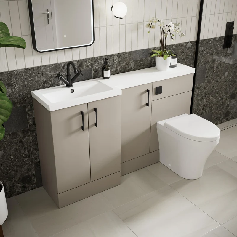 Fusion 1500mm Floor Standing Basin 300mm Cabinet & 600mm WC Combination Unit With Right Hand Basin - Pebble Grey Matt