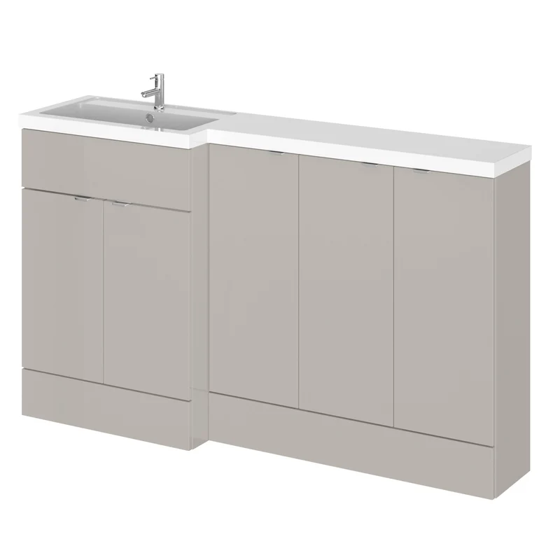 Fusion 1500mm Floor Standing Basin & 3 Door Cabinet Combination Unit With Left Hand Basin - Pebble Grey Matt