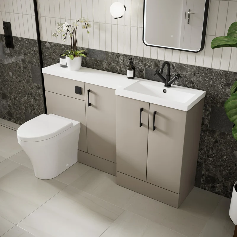 Fusion 1500mm Floor Standing Basin 400mm Cabinet & 500mm WC Combination Unit With Right Hand Basin - Pebble Grey Matt