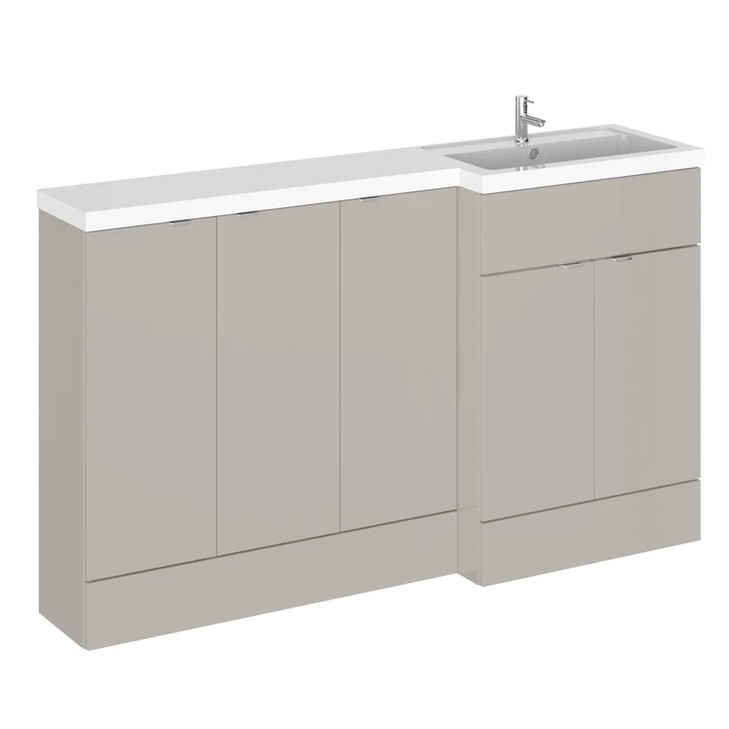 Fusion 1500mm Floor Standing Basin & 3 Door Cabinet Combination Unit With Right Hand Basin - Pebble Grey Matt